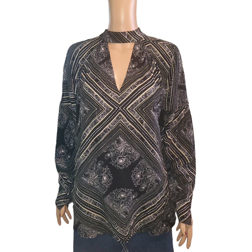 Free People Size S Women's Walking On A Dream Tunic Blouse Black Cutout Boho